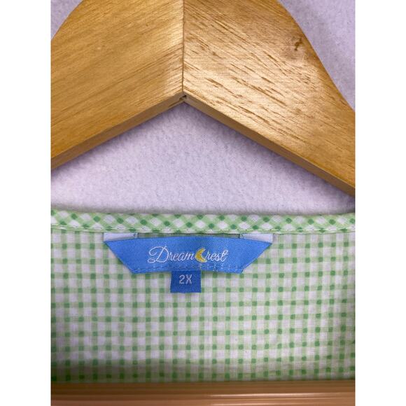 Dreamcrest Green Gingham Seersucker Duster Housecoat Robe with Embroidered  2X - Picture 3 of 7
